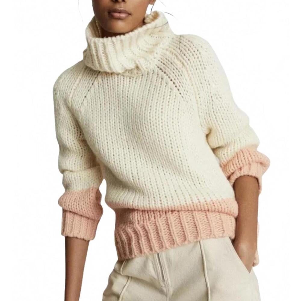 Reiss Hettie Chunky Knit Roll Neck Color Block Wool Blend Sweater Size XS